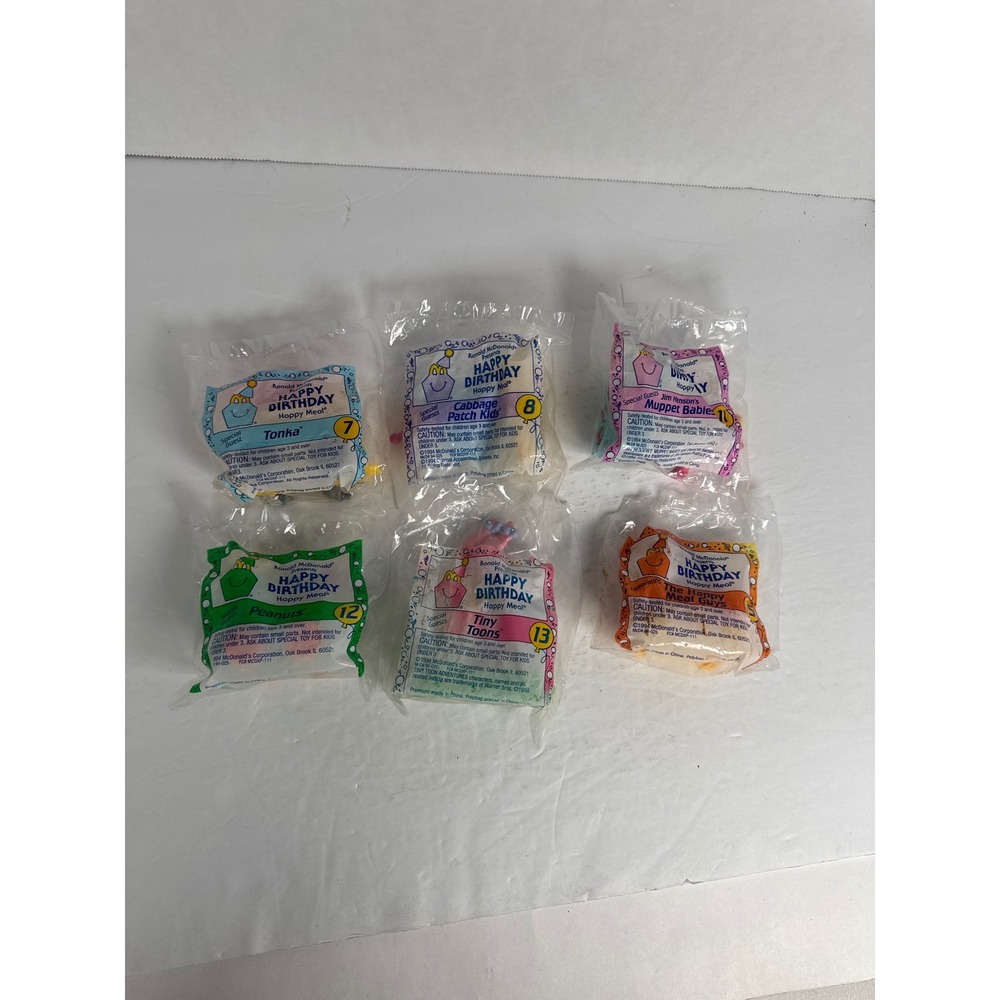 1994 McDonalds Happy Birthday Happy Meal Toys Lot of 6 Sealed‎ Tonka Muppets CPK